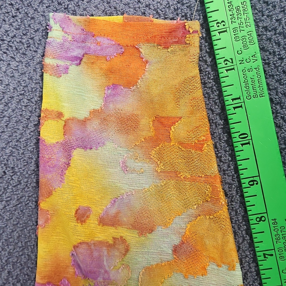 Calessa Burnout Tie Dye Crew Neck Tunic W/Asymmetric Hem: Orange Multi:Size- 1X - Picture 13 of 14